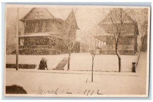 Princeton Illinois IL Postcard RPPC Photo Snowstorm House Scene 1912 Antique