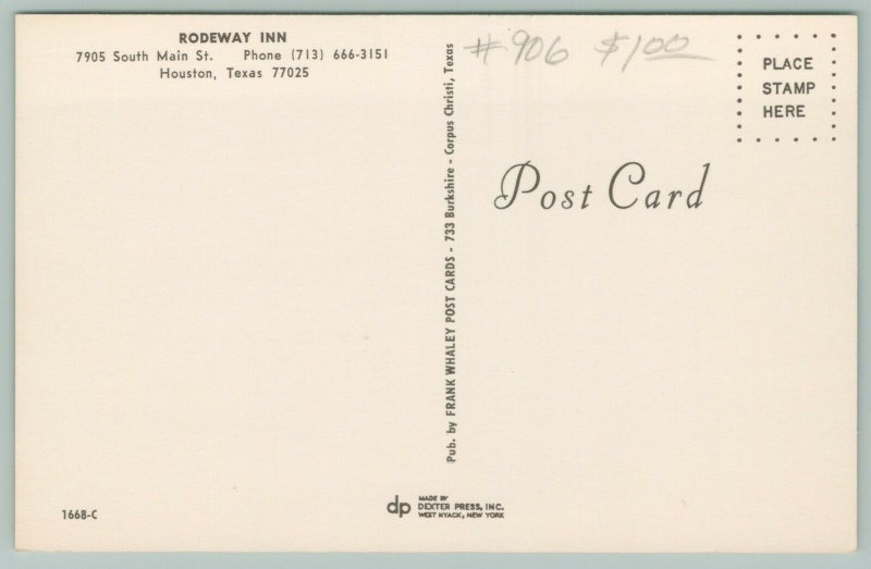 Houston Texas~South Main St~Rodeway Inn Roadside Motel~Astrodome~Postcard