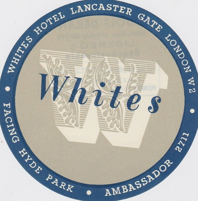 England London The Whites Hotel Blue Vintage Luggage Label lbl1084