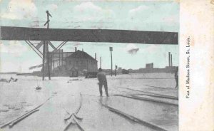 Flooded Railroad Tracks Foot of Madison Street St Louis Missouri 1908 postcard