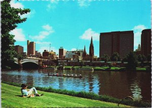 Australia Yarra River And City Skyline Melbourne Victoria Vintage Postcard BS.26