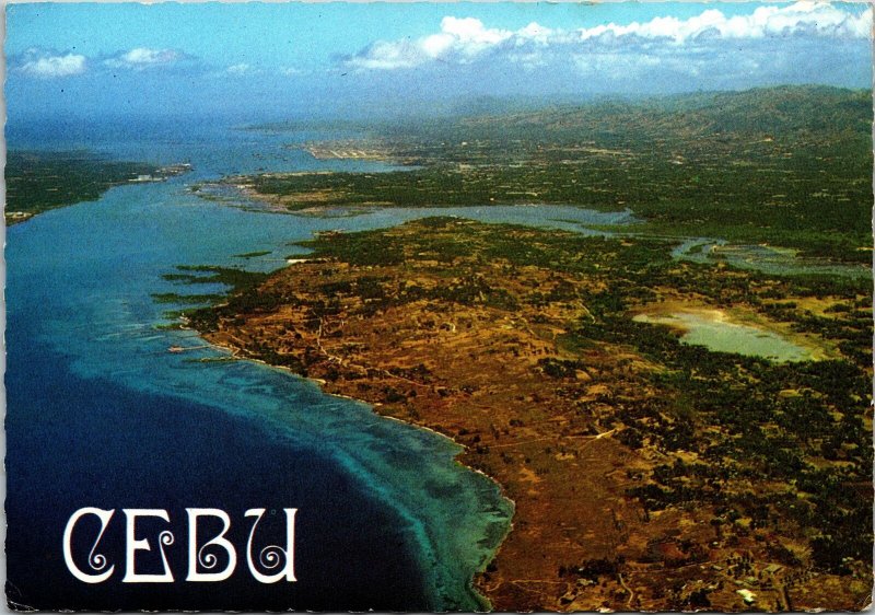 VINTAGE CONTINENTAL SIZE POSTCARD AERIAL CEBU CITY AND MACTAN ISLAND PHILLIPINES