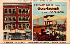 Linen Postcard Cascade Room at Kartsen's Cafeteria in Detroit, Michigan