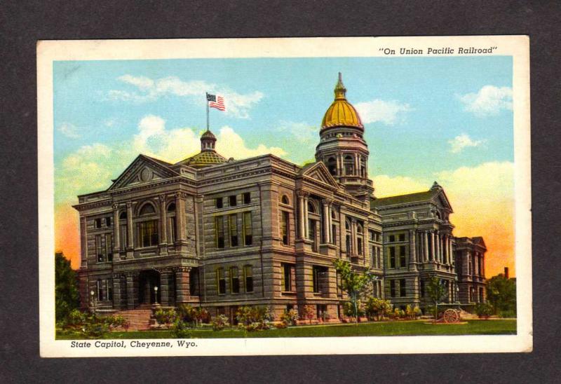 WY State Capitol Cheyenne Wyoming Postcard, On Union Pacific Railroad