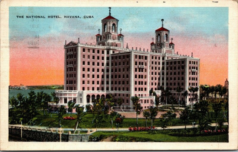 THE NATIONAL HOTEL - HAVANA Habana CUBA Rare VIEW LINEN POSTCARD - POSTED 1937