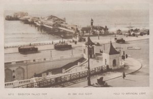 BRIGHTON PALACE PIER BY DAY & NIGHT ENGLAND UK HOLD TO LIGHT POSTCARD (c.1920s)