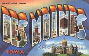 Des Moines, Iowa, USA Large Letter Town Unused 