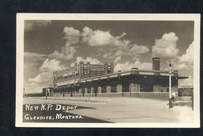 RPPC GLENDIVE MONTANA NORTHERN PACIFIC RAILROAD DEPOT REAL PHOTO POSTCARD