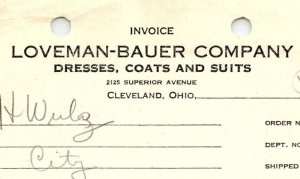 1939 LOVEMAN-BAUER CO. CLEVELAND OH DRESSES COATS SUITS BILLHEAD INVOICE Z1031