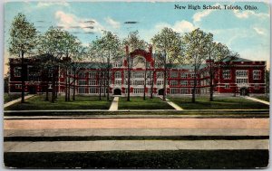 1913 New High School Toledo Ohio OH Front View Campus Building Posted Postcard