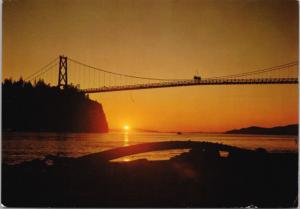 Lions Gate Bridge Sunset Vancouver BC British Columbia Stanley Park Postcard D43