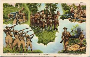 US Infantry Military Unused Vintage Linen US Army Series Curteich Postcard F2