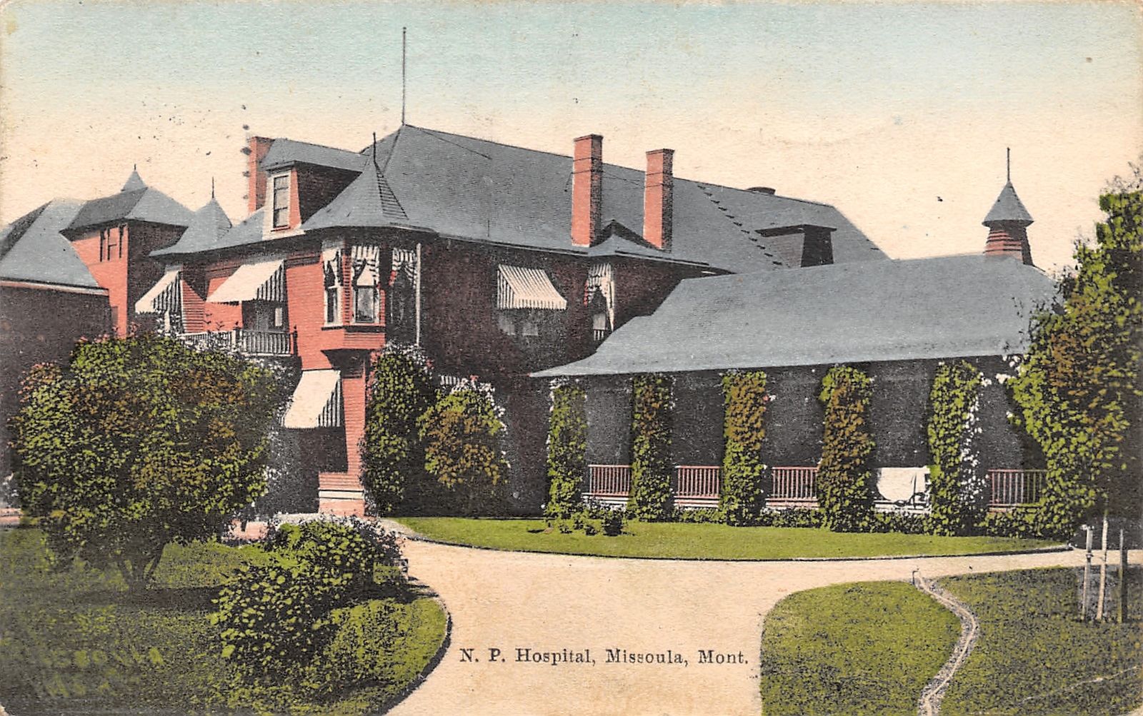 Missoula Montana Northern Pacific Hospital Rose Avenue N 22 St W 97 Degrees 1908 United States Montana Other Postcard Hippostcard