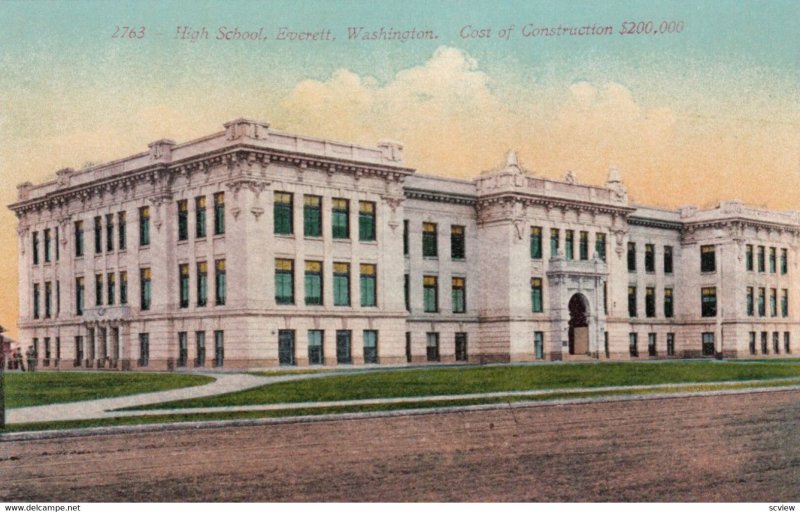 EVERETT, Washington, 1900-10s; High School, Cost of Construction $200,000