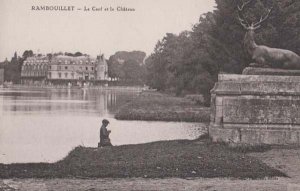 Rambouillet Chateau Deer Stag Antler Monument Water View French Antique Postcard