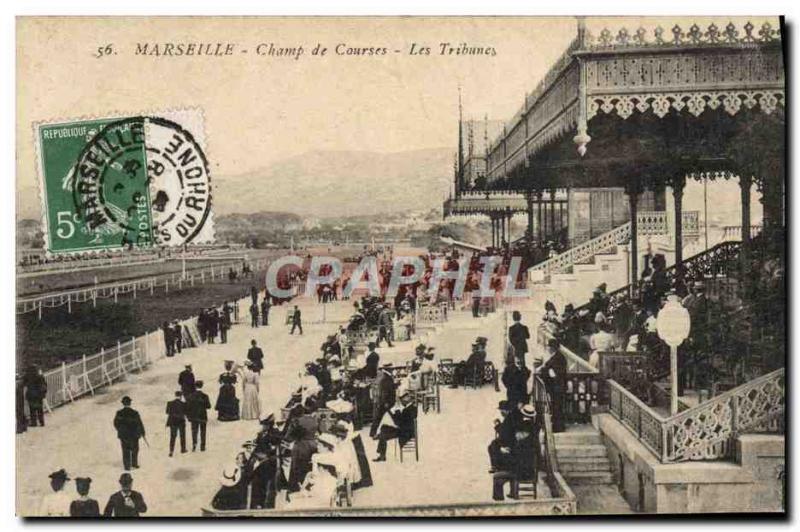 Old Postcard Horse Riding Equestrian Marseille Racecourse grandstand