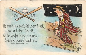 J51/ Interesting Postcard c1910 Baseball Fan Bats Ball Comic 230