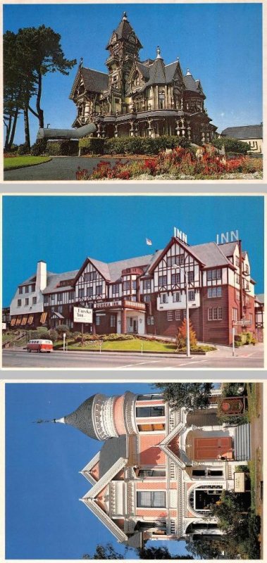 3~4X6 Postcards  Eureka, CA California CARSON MANSION~EUREKA INN~PINK LADY HOUSE