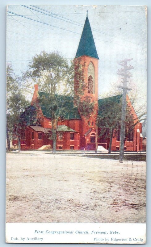 Fremont Nebraska Postcard First Congregational Church Chapel Road c1910 Vintage