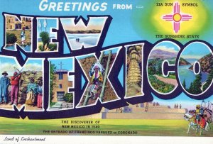 VINTAGE CONTINENTAL SIZE POSTCARD GREETINGS FROM NEW MEXICO CLASSIC 1950s