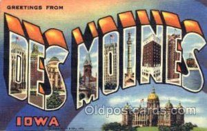 Greetings From Des Moines, Iowa, USA Large Letter Town Unused light indentati...