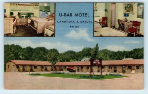 CANISTOTA, SD South Dakota ~ U-BAR MOTEL  c1940s  Roadside Linen Postcard