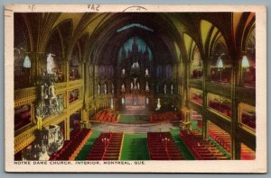 Postcard Montreal Quebec c1956 Notre Dame Church Interior View of Nave From Top