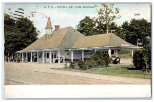 1914 EG. R & I. Railroad Station Scene Bay View Michigan MI Posted Postcard 