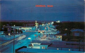 Texas Amarillo Night Neon Route 66 Gas Pumps autos Baxter Lane  Postcard 22-3512