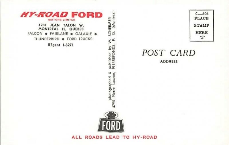 Montreal Quebec Hy-Road Ford Dealership Postcard 