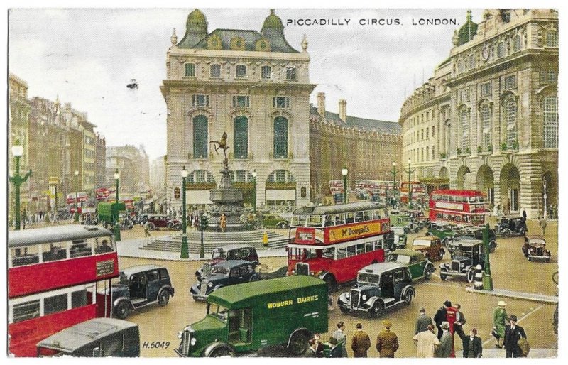 Kensington, London, England to Portland, Oregon 1952 Postcard Piccadilly Circus