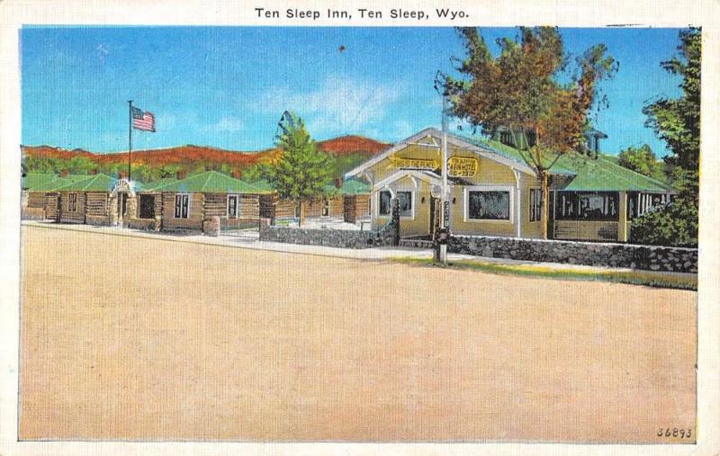 Ten Sleep Wyoming Inn Street View Linen Antique Postcard K10432