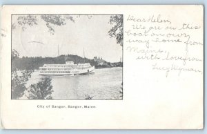 1900 Bangor Maine Vintage Postcard City Steamer Ship Ferry lake River Posted