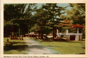 Postcard ON Owen Sound Bandstand in Harrison Park Benches 1940s K62