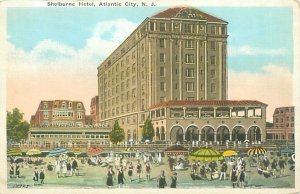 Atlantic City NJ Shelburne Hotel, People, Umbrellas Linen Postcard Unused