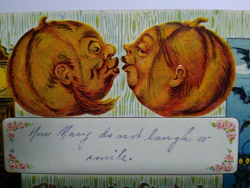 Vintage Halloween Postcard Gottschalk Kissing Goblins Bats Black Cat Series 2276