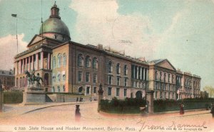 Vintage Postcard 1908 State House And Hooker Monument Boston Massachusetts MA