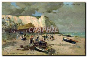 Etretat Old Postcard Biscuits Pernot Beaches France (boats)