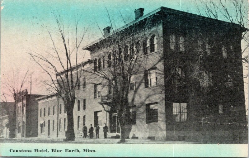 Blue Earth Minnesota~Constans Hotel~4 Men Outside~Demolished 1988~1912 Postcard 