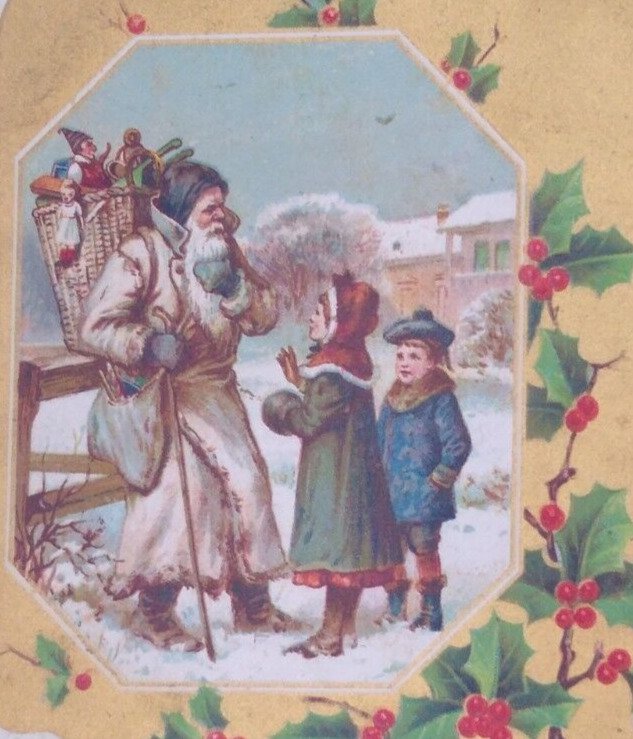 Santa Claus White Robe Old World Children Antique Vintage Christmas Postcard