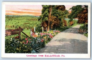 1920 Hallstead Pennsylvania PA Postcard Greetings Road General Landscape Locals
