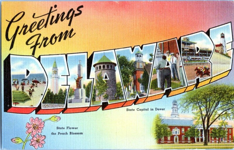 Greetings From Delaware Large Letter Postcard 1943 ME