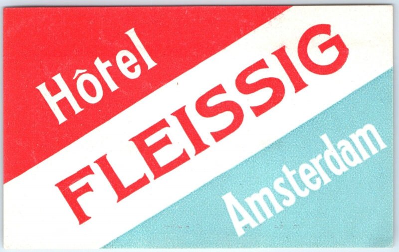 c1930s Amsterdam, Netherlands Luggage Label Hotel Fleissig Decal Holland C42