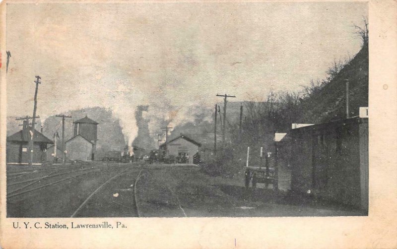 UYC STATION TRAIN DEPOT LAWRENSVILLE PENNSYLVANIA POSTCARD 1908