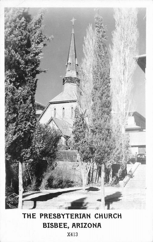 Bisbee Arizona Presbyterian Church 1940s RPPC Photo X-413 Postcard 7283