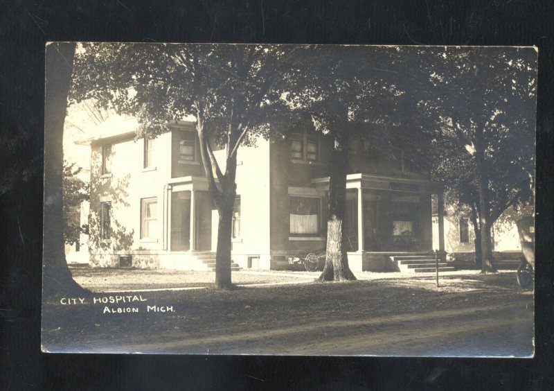 RPPC ALBION MICHIGAN CITY HOSPITAL VINTAGE REAL PHOTO POSTCARD COLDWATER MI.