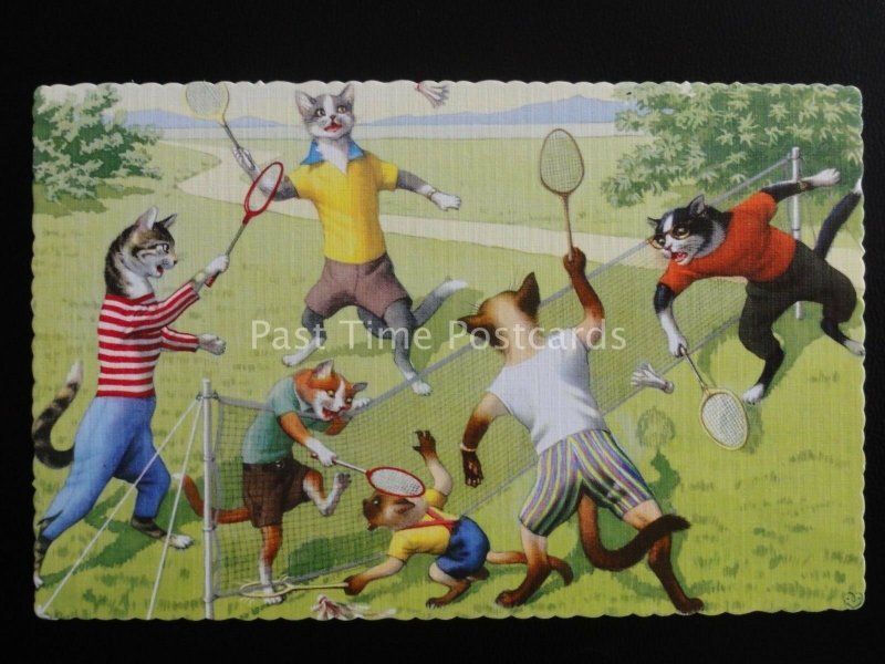 Alfred Mainzer Cats BADMINTON SHUTTLE Artist Eugen Hartung c1950's Postcard 4713 