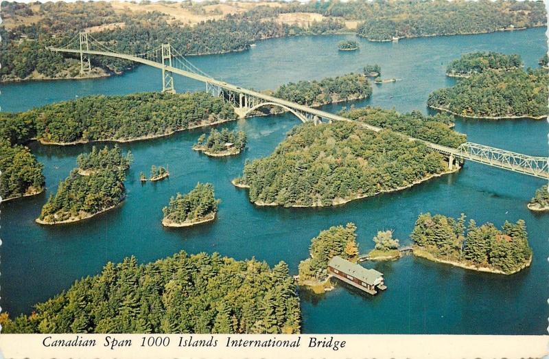 Canadian Span 1000 Islands International Bridge aerial view Canada Postcard