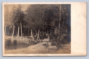 K1/ Foxcroft Maine RPPC Postcard c1910 Lake Cottage People 66