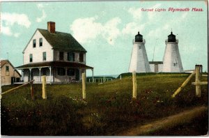 View of Gurnet Twin Lights Plymouth MA Vintage Postcard E68